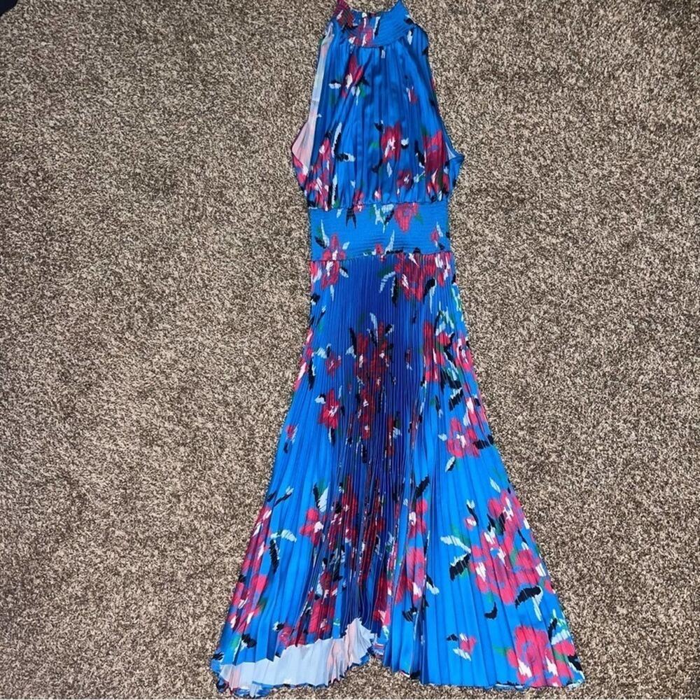 ALC Renzo Pleated Blue Floral Midi Dress 0 - Picture 4 of 13